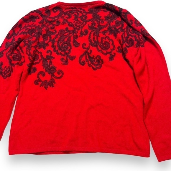 Charter Club Cashmere Sweater Size Large Red Black Paisley Pullover. - Picture 4 of 5